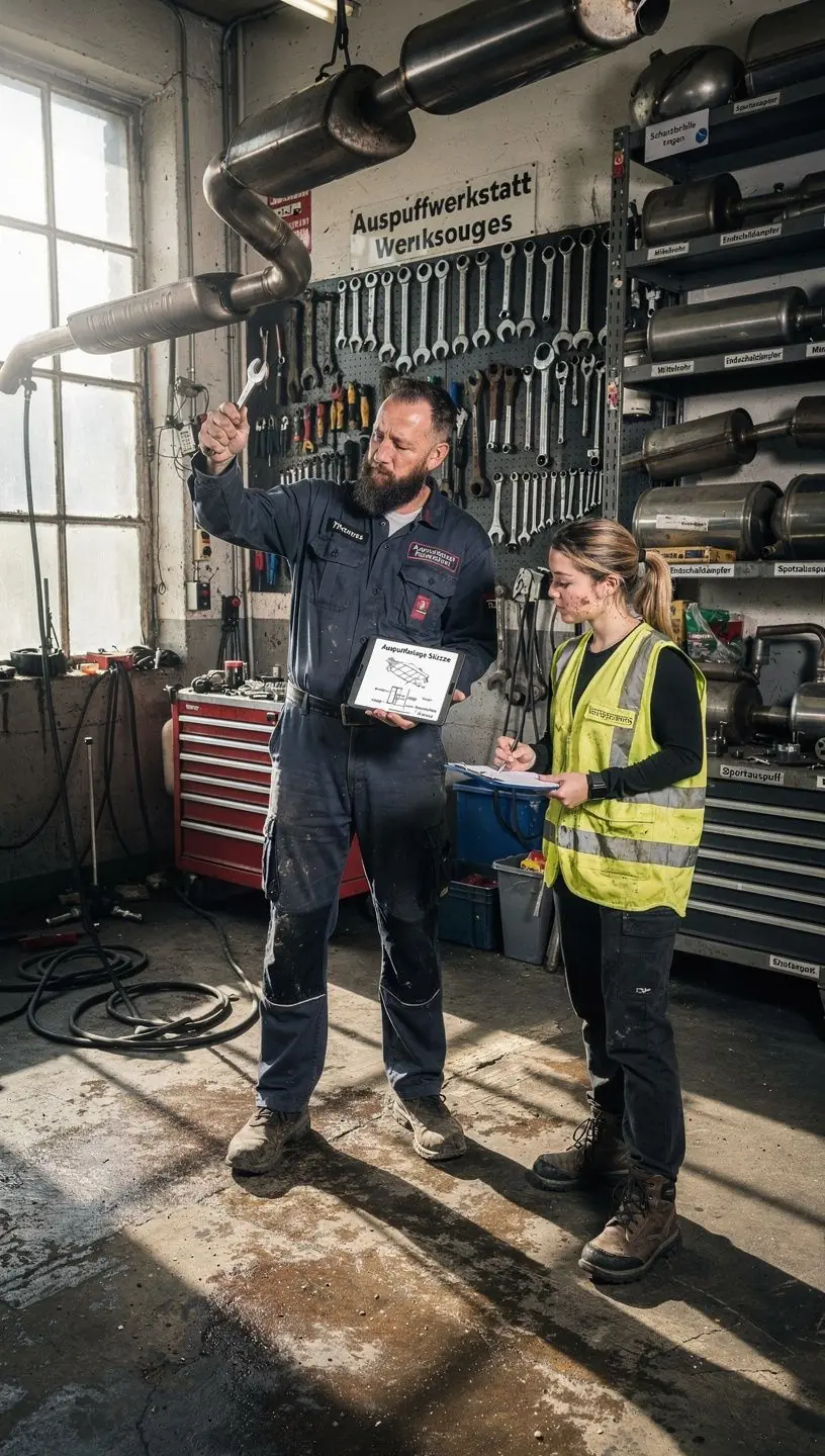 Visualisierung eines schadhaften Abgasrohrs, das aufgrund von Korrosion ersetzt werden muss.